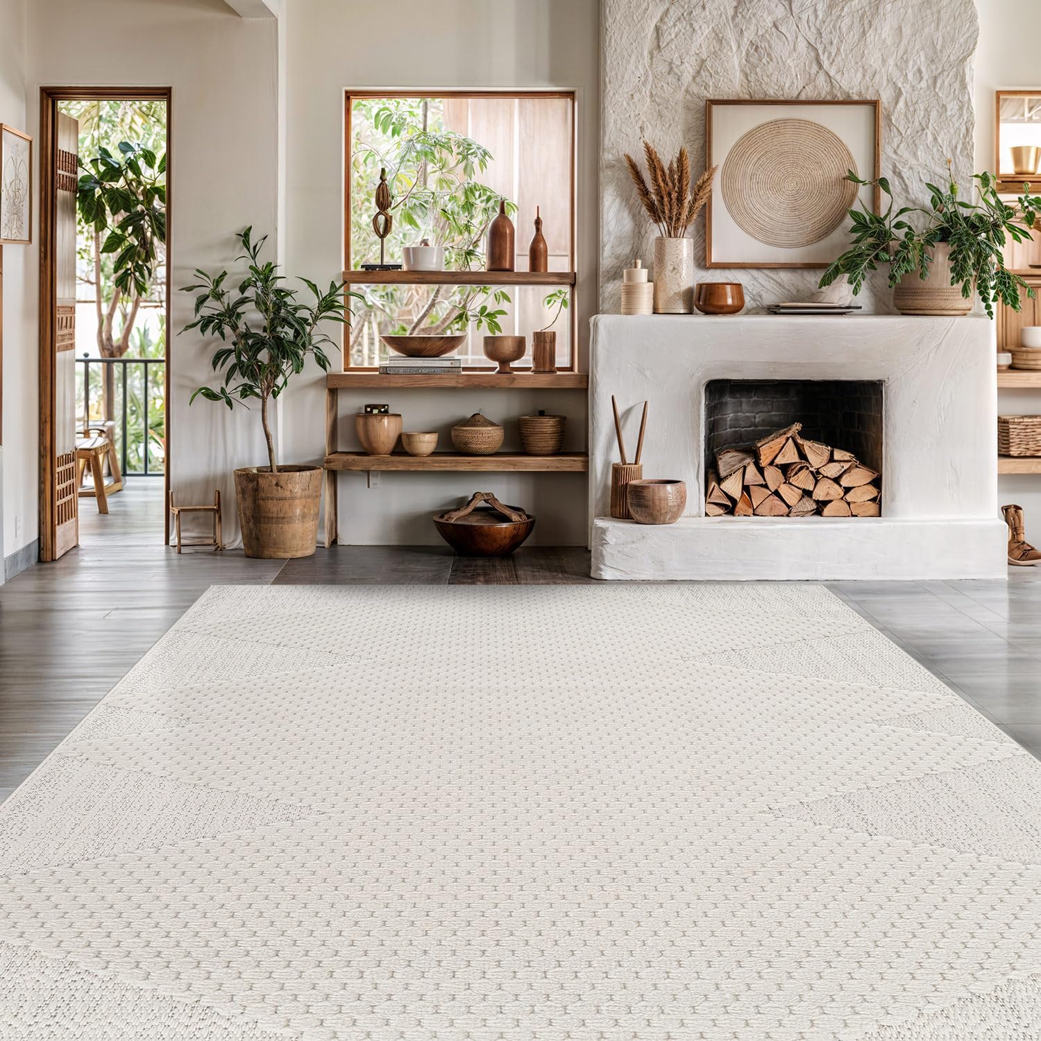 Modern Micro Loop Indoor Area Rugs for Living Room Bedroom Kitchen Geometric Triangle White 9x12 Luxury Durable Low and High Pile Non-Shedding Stain Resistant Soft Area Carpet 9 x 12