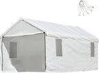 10x20 ft Carport Replacement Canopy Cover with Enclosure Kit - Heavy-Duty Waterproof Polyethylene Tarp with UV Protection, Easy Install Shelter Top with Sidewalls & Windows (Frame NOT Included)