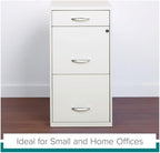 Scranton & Co 3-Drawer Metal Filing Cabinet, 27.32" H x 14.25" W x 18.00" D, Pearl White Finish, Locking Storage with Letter-Size File Drawers, Non-Porous Painted Steel for Home or Office