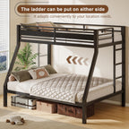 Feonase Bunk Beds Twin Over Full Size, Heavy Duty Metal Bunk Beds with Safety Guardrail & Ladders, Steel Loft Bed Frame for Teens and Adults, Apartment or Dorm, Noise Free & Easy Assembly, Black
