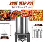 30QT Turkey Fryer & 10QT Fish Fryer Kit, Waterproof Cover & 12-inch Skimmer, 55,000BTU Propane Burner Stove, Aluminum Turkey Fryer Pot, Outdoor Deep Fryer, Crawfish Boiler with Basket