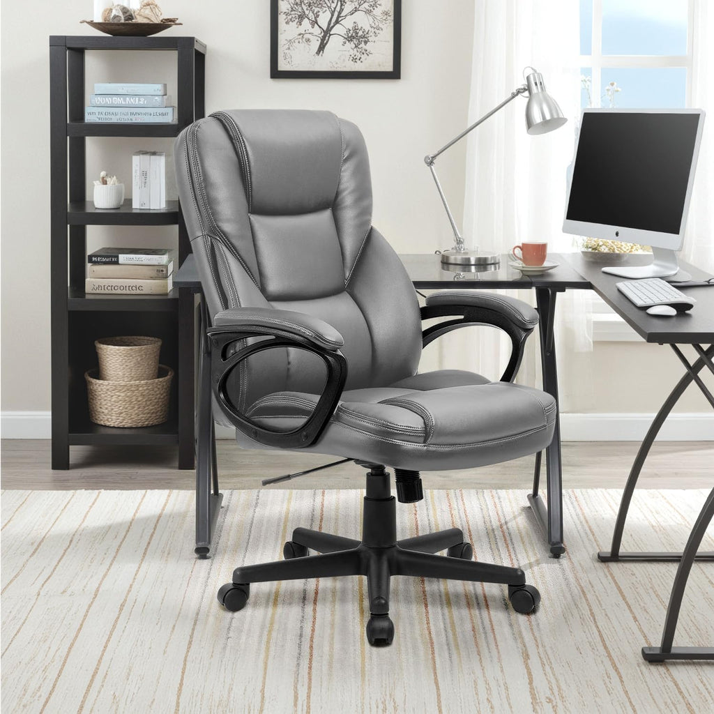 Furmax Office Executive Chair High Back Adjustable Managerial Home Desk Chair, Swivel Computer PU Leather Chair with Lumbar Support (1, Gray)