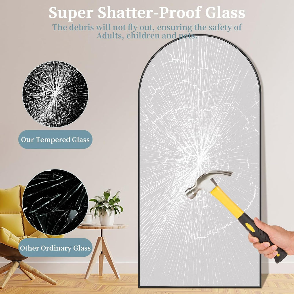 Full Length Mirror with Stand, 82"x44" Arched Full Body Mirror, Large Stand Up Mirrors, Aluminum Frame Floor Standing Mirrors, Freestanding Hanging Leaning Mounted for Bedroom Living Room Black