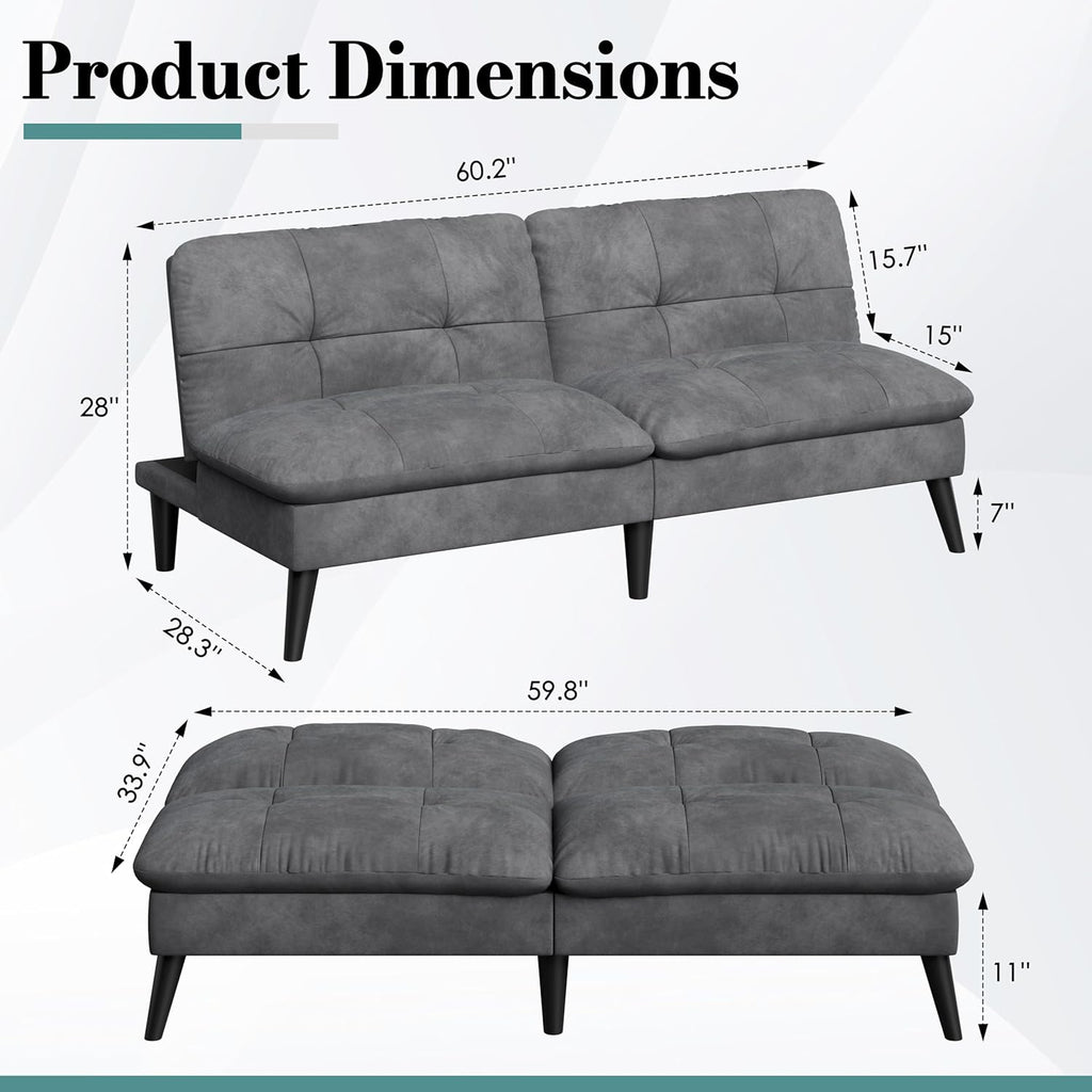 SUNLEI Small Futon Sofa Bed, Folding Futon Bed Sleeper Couch Recliner for Living Room, Convertible Cloud Sofa Couch with Adjustable Backrest for Apartment & Office Velvet, Parloma
