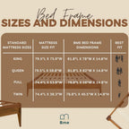 Bme Dinkee Wooden Queen Bed Frame, 15 Inch Height, Elegant Minimalist Modern Design with Japanese Joinery, Durable Wood Slats for Reliable Support, No Box Spring Required, Caramel