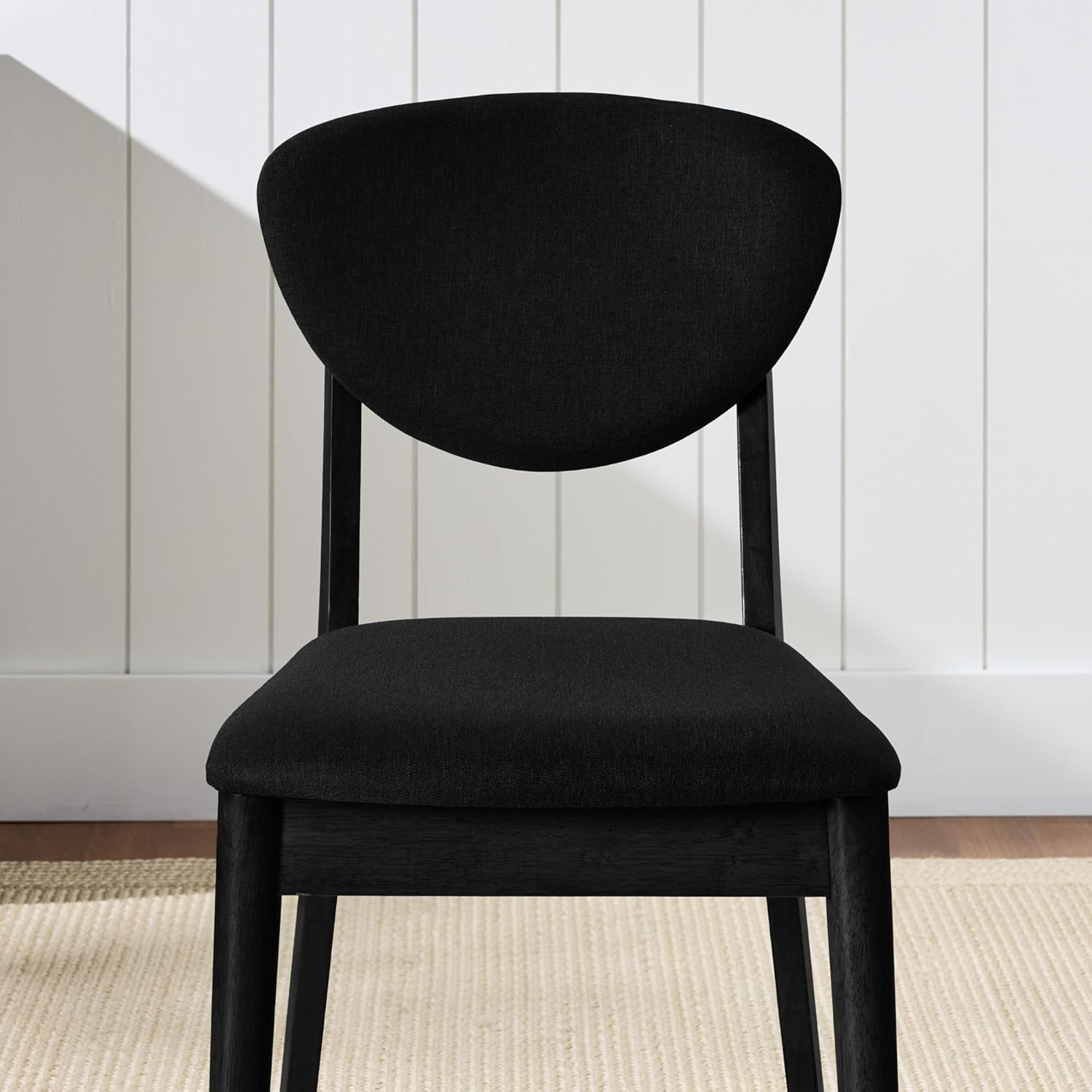 Best Choice Products Dining Chairs Set of 2, Mid-Century Modern Upholstered Wood, Armless w/Seat Cushion, Padded Backrest - Black/Black
