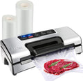 Precision Vacuum Machine,Pro Food Sealer with Built-in Cutter and Bag Storage(Up to 20 Feet Length), Both Auto&Manual Options,2 Modes,Includes 2 Bag Rolls 11”x16' and 8”x16',Compact Design