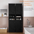 Viaozutis Tall Bathroom Storage Cabinet, Vertical Freestanding Organizer with Adjustable Shelf, Slim Design for Small Bathrooms, Towels & Toiletries Storage Black