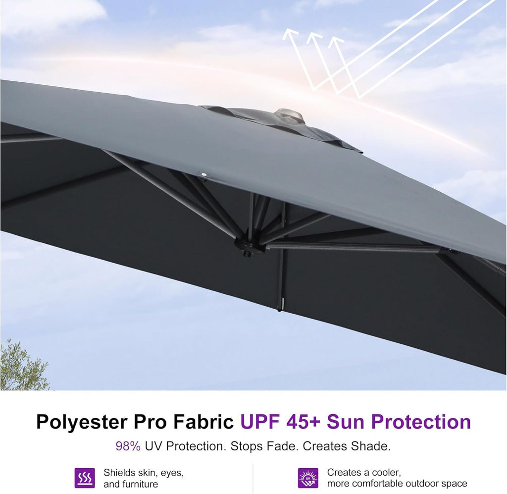 PURPLE LEAF 9 Feet Patio Umbrella Outdoor Cantilever Square Umbrella Aluminum Offset Umbrella with 360-degree Rotation for Garden Deck Pool Patio  Grey