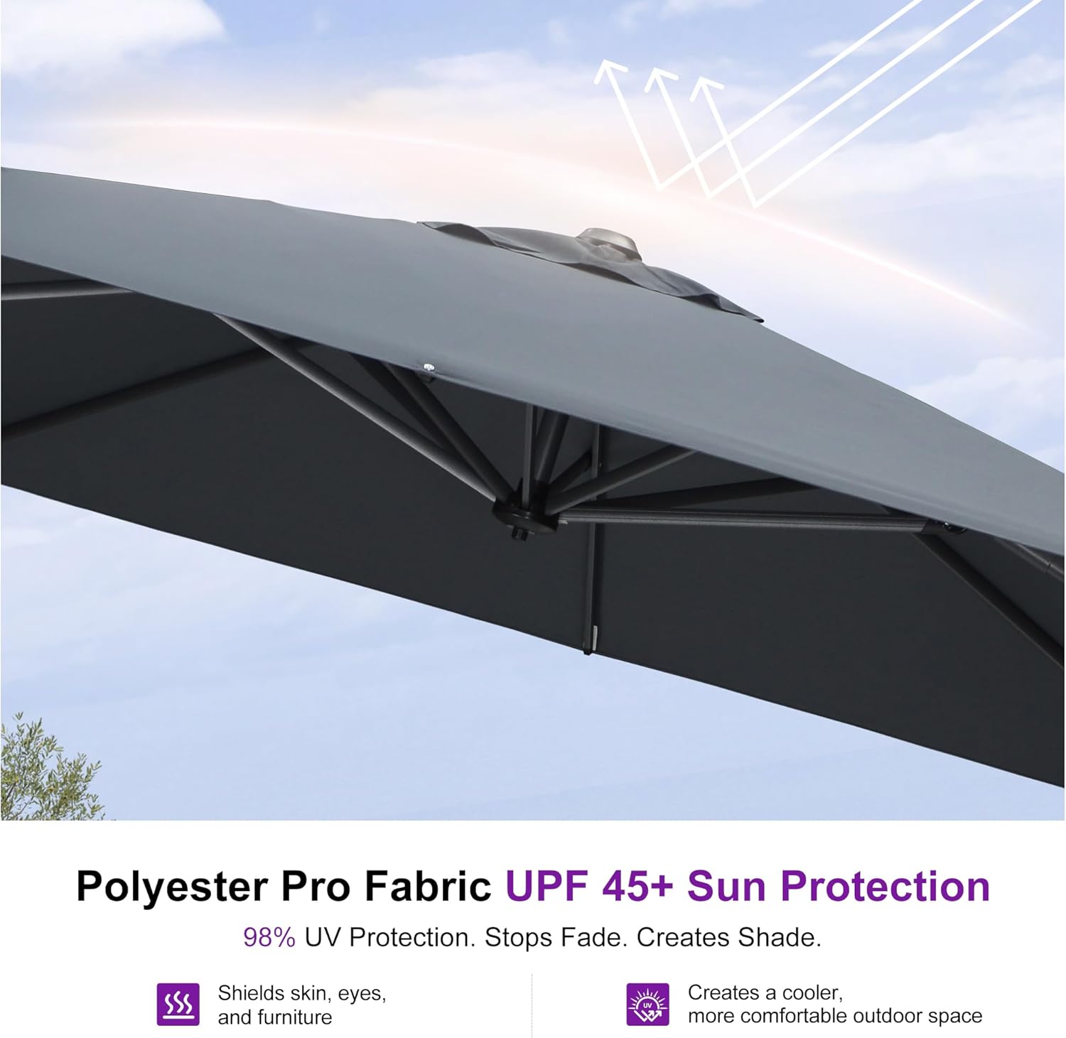 PURPLE LEAF 9 Feet Patio Umbrella Outdoor Cantilever Square Umbrella Aluminum Offset Umbrella with 360-degree Rotation for Garden Deck Pool Patio  Grey
