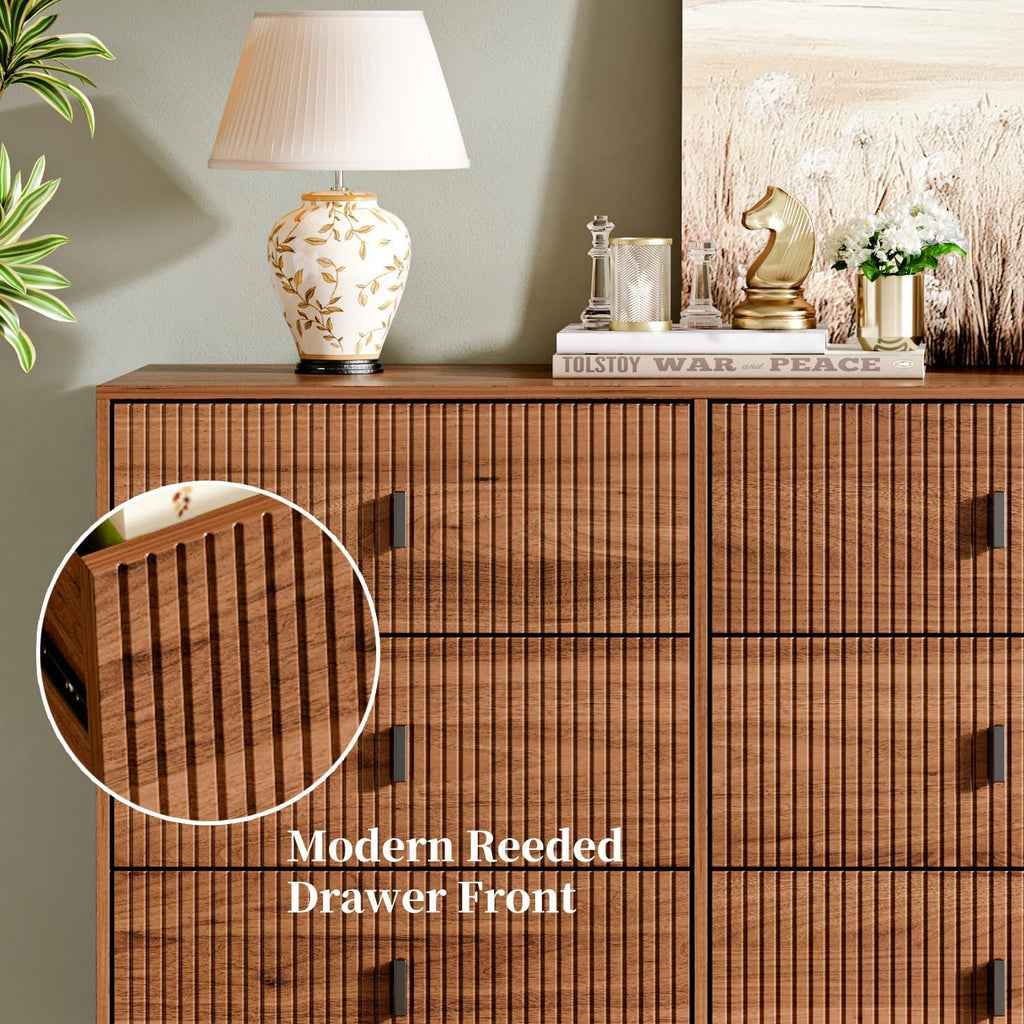 Modern Chest of Drawers with 9 Drawers,Deep Drawers,Clothes Organizer,Large Storage Cabinet for Living Room, Bedroom,Hallway,with Anti-Tipping Device, Walnut.