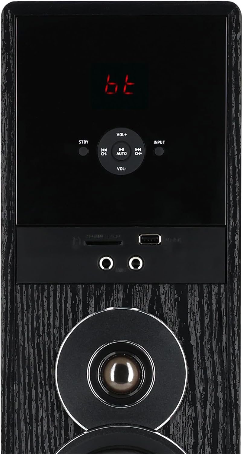 Rockville TM80B Powered Home Theater Tower Speaker System  Black  800W  8" Subwoofers  Bluetooth  USB/SD Playback  FM Radio  Remote Control  Karaoke Ready  Perfect for Home Entertainment