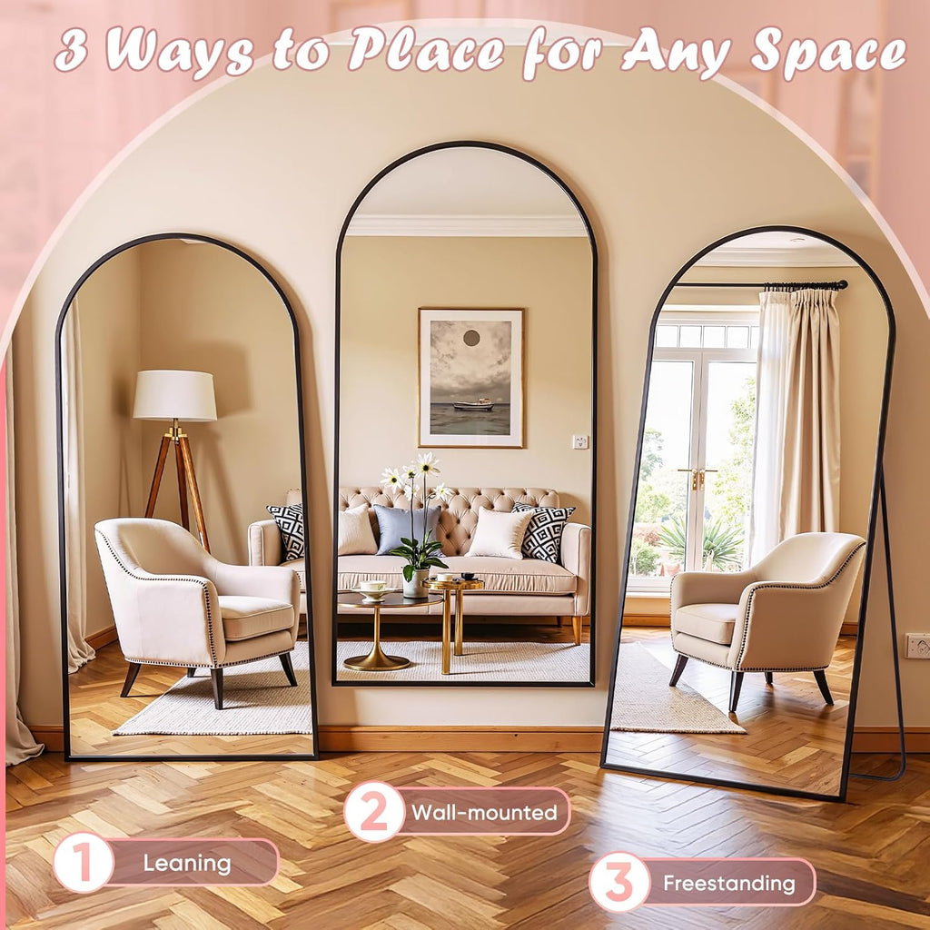 Full Length Mirror, 71" x 32" Arched Full Body Mirror Large Standing Floor Mirrors, Mirrors for Bedroom, Bathroom, Living Room Standing or Wall Leaning, Black