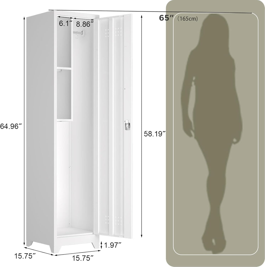 Metal Garage Storage Cabinet,Broom Closet Storage Cabinet,Utility Closet Cabinet for Broom,Garage,Kichen,White