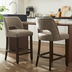 VKNOW 26" Bar Stools Set of 2, Faux Leather Counter Height Bar Stools with Backrest and Rubberwood Legs, Upholstered Barstools for Kitchen Island, Bar and Dining Room, Taupe