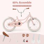 Olakids Kids Bike, 12 14 16 18 20 Inch Toddlers Bike with Training Wheels Rattan Basket Safety Bell Adjustable Seat and Handlebar, Children's Bicycle for Girls Boys