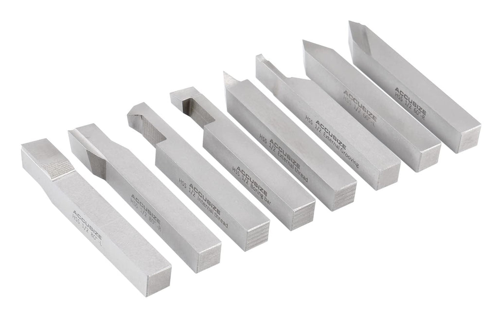 Accusize Industrial Tools 1/2'' 8 Pcs Hss Tool Bit Set, Pre-Ground for Turning and Facing Work, 2662-2004