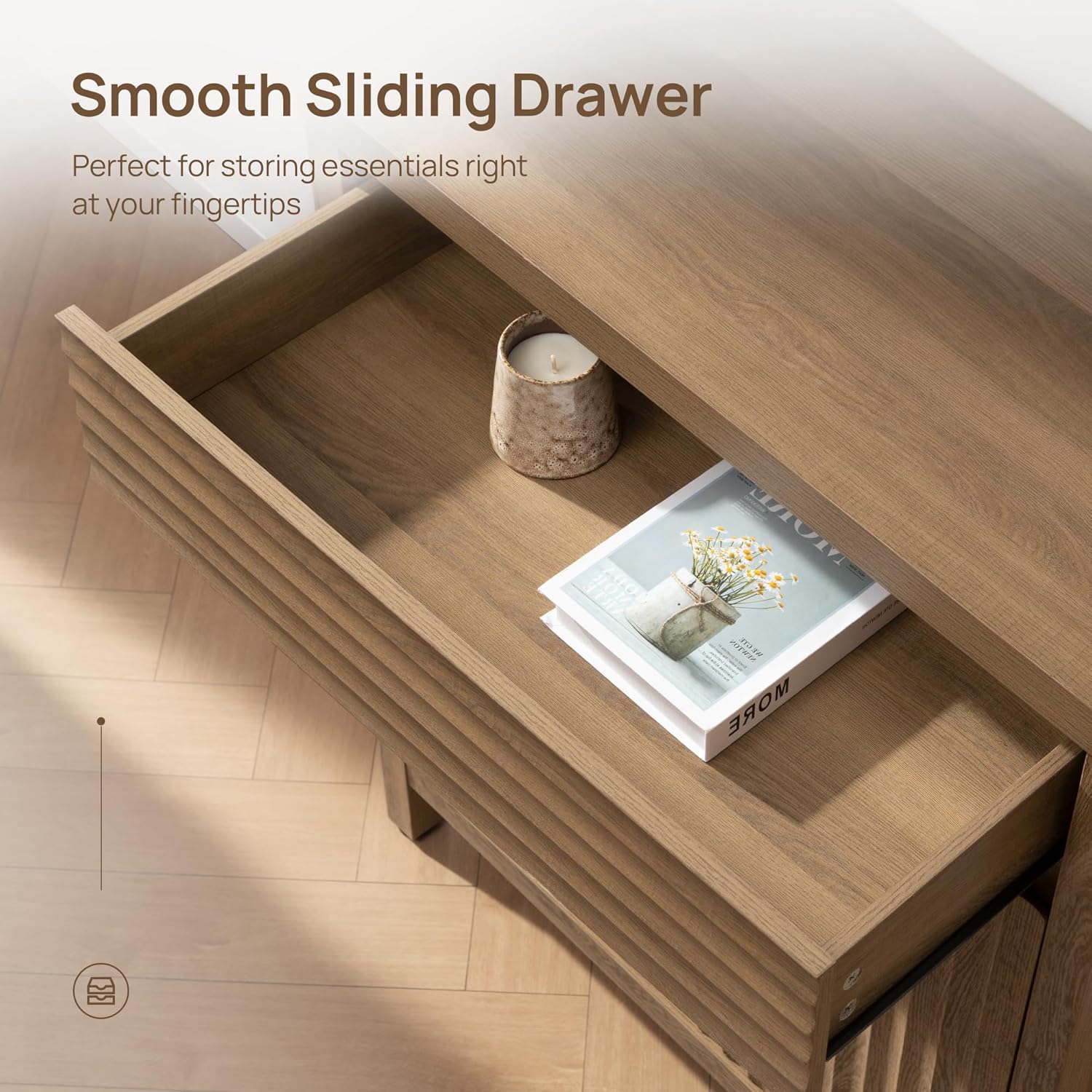 SICOTAS Fluted Buffet Cabinet with Storage - 87" Large Sideboard Modern Storage Cabinet Accent Coffee Bar Console Table with Drawers & Adjustable Shelves for Kitchen Living Room Entryway, Caramel Oak