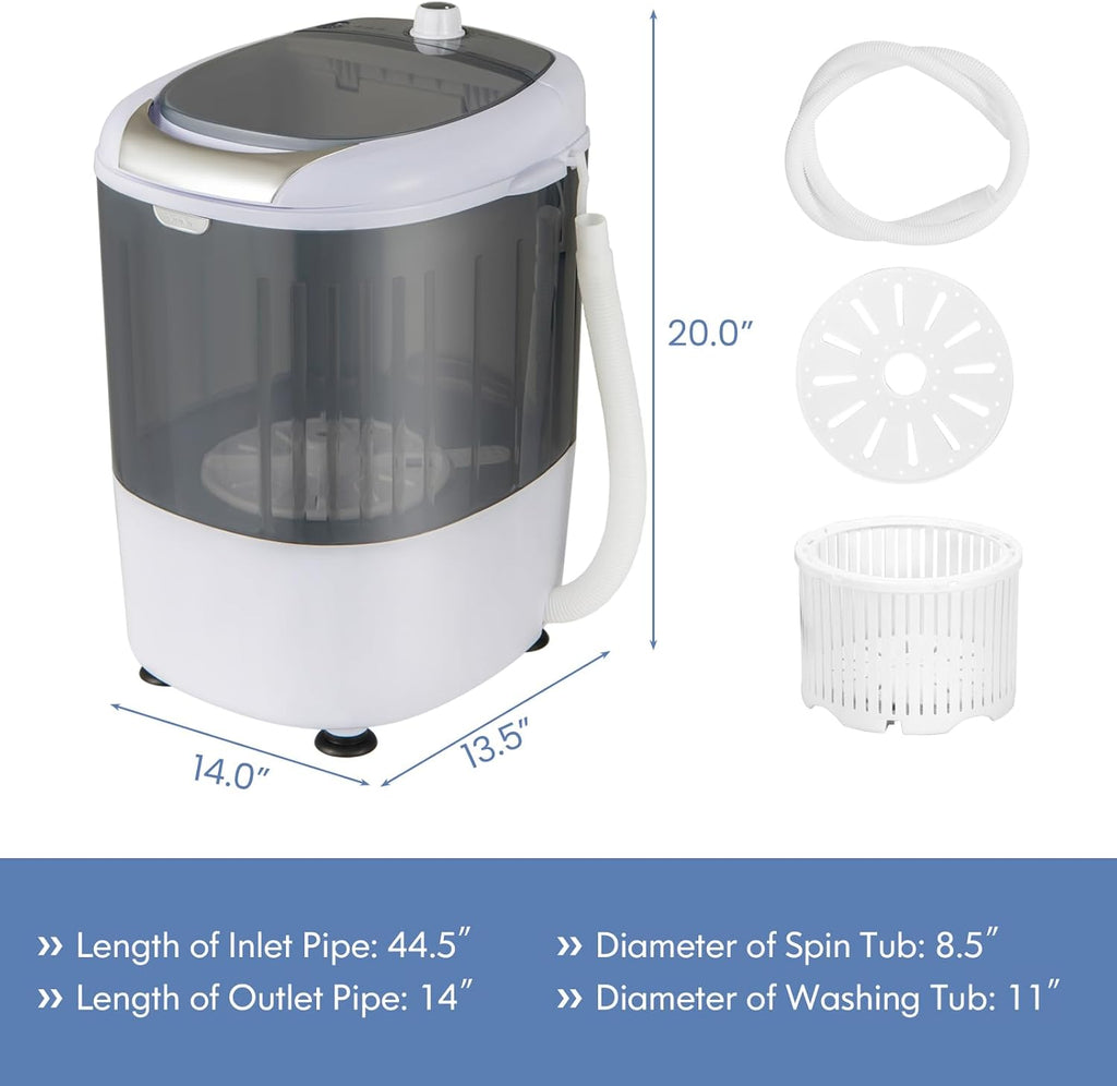 Giantex Portable Mini Washing Machine, Clothes Washer and Spinner Combo, 5.5 LBS Capacity, Small Compact Laundry Washer for Apartment Dorm RV (Grey & White)