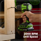 Greenworks 24V Cordless Brushless 400 in-lbs Drill/Driver+1950 in-lbs Impact Driver Combo,High Torque, Lightweight, (2) 2.0Ah USB-C Batteries(12,000mAh Power Bank) and 65W USB-C Fast Charger(3-Port)