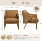Mid Century Modern Accent Chairs Set of 2 with Barrel Back, Upholstered Armchair Comfy Reading Chairs with 4" Thick Cushion, Solid Wood Legs for Living Room/Bedroom/Reading Corner, PU Fabric, Brown