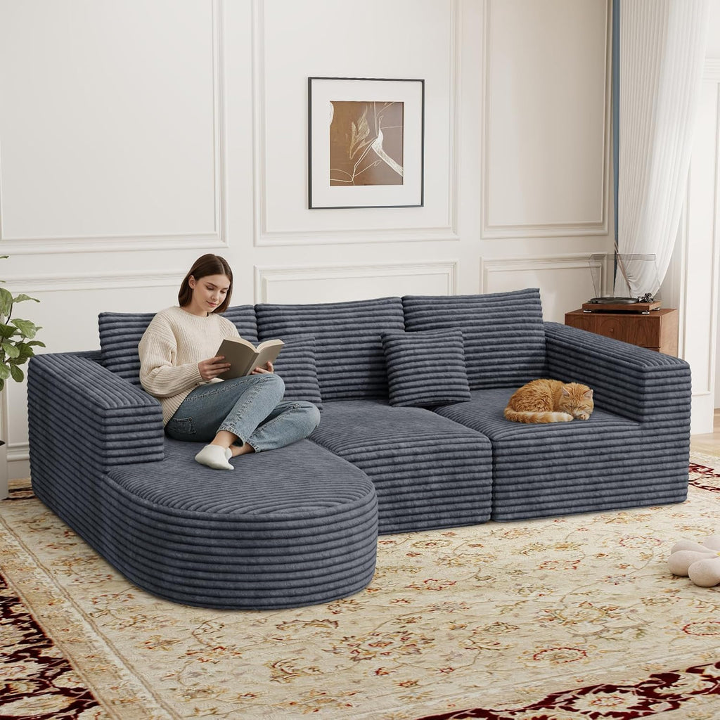 110”Sectional Couches for Living Room,Modular l Shaped Cloud Couch,Boneless Comfy,Modern Sofa with Chaise,Deep Seat Convertible Sleeper Sofa Bed,No Assembly Required,Gray,1pcs