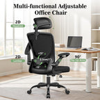 BESTFAIR Office Chair Ergonomic Desk Chair, Breathable Mesh Office Chairs with Adjustable Lumbar Support, Flip-Up Arms, Computer Desk Chair Comfy for Home Office, Black