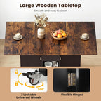 Giantex 47.5" Folding Dining Table for 2-4, Drop Leaf Wooden Dinner Table with 2-Tier Storage Shelf and Drawer, Lockable Wheels, Space Saving Kitchen Tables for Dinette, Small Space (Black+Brown)