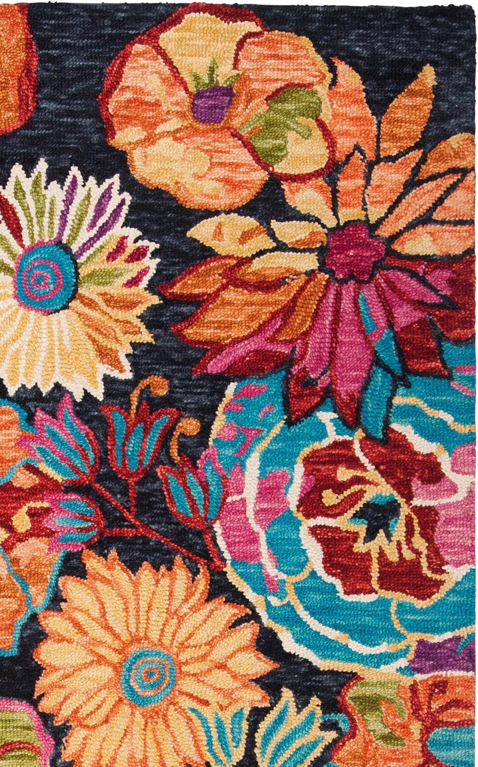 SAFAVIEH Aspen Collection Area Rug - 9' x 12', Charcoal & Blue, Handmade Boho Floral Wool, Ideal for High Traffic Areas in Living Room, Bedroom (APN520H)