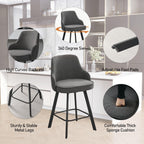 Bar Stools Set of 3, 26" Swivel Counter Height Bar Stools with High Back, Linen Kitchen Barstools Counter Height for Kitchen Island (Dark Grey, 3PCS 26" Counter Stools)