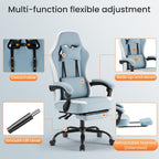 Sweetcrispy Video Game Chair - High Back Ergonomic Computer Desk Chair with Footrest & Lumbar Support, Height Adjustable Task Chair with Linkage Armrests and Headrest, 360° Swivel Wheels, Blue