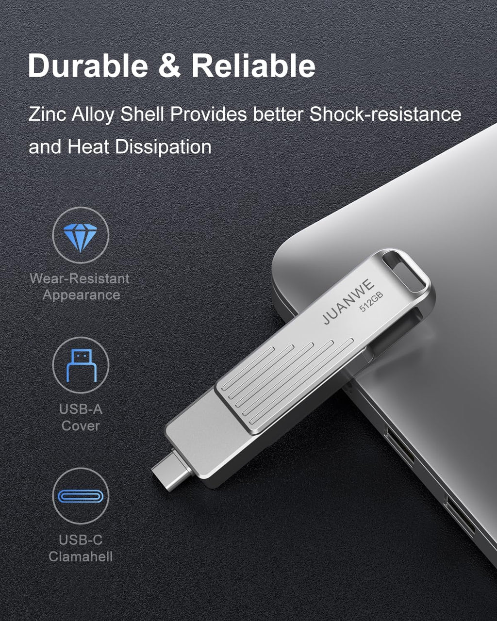 JUANWE 512GB USB C Flash Drive up to 1000MB/s USB Drive with USB C and USB A Swivel Thumb Drive USB 3.2 Gen 2 Jump Drive Compatible with iPhone 15 and Above, Android, Mac, Car Audio, Game Console
