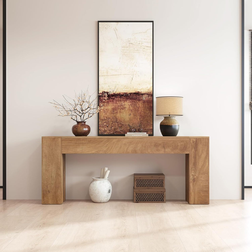 Extra Long Sofa Console Table for Entryway Living Room, 78-Inch Farmhouse Wood Behind Couch Table, Rectangular Accent Console with Wooden Double Base for Hallway Foyer Entrance, Natural Oak
