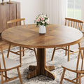 IDEALHOUSE Round Dining Table for 4, 47 Inches Circle Dining Room Table with Wooden Base for Kitchen, Living Room (Table Only), Brown
