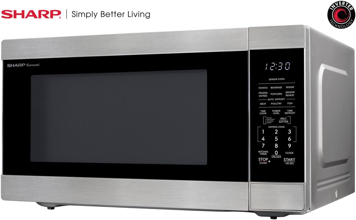 SHARP Countertop Microwave Oven with Removable 16.5" Carousel Turntable, 1200 Watt, 2.2 Cubic Feet, Stainless Steel