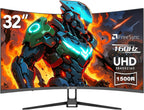 CRUA 32" Curved Gaming Monitor  4k UHD(3840 * 2160P) VA Screen  1500R  144Hz/160Hz Computer Moniter  Supports AMD Freesync  120% sRGB  Built-in Speakers  Wall Mountable Installs(HDMI 2.1/DP 1.4)-Black