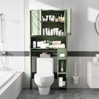 Meilocar 65.4" Over the Toilet Storage Cabinet, 29.1" Wide Bathroom Organizer with Toilet Paper Holder & Adjustable Shelf, Freestanding Space Saving Cabinet for Apartment, Laundry, Green