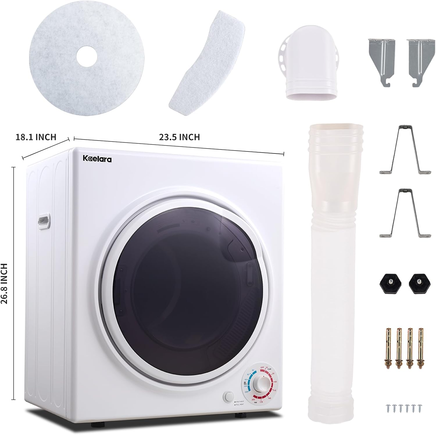 Portable Dryers for Laundry 1500W, 3.5 cu.ft Apartment Dryer with 4 drying Mode, Front Load Electric Dryer for RVs and Apartments, White