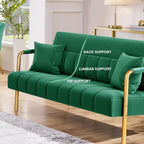 Yaheetech 56.5" W Modern Sofa Small Sofa Luxurious Velvet Fabric Couch with Gold-Tone Metal Arms and Legs for Living Room, Home Office, Studio Green