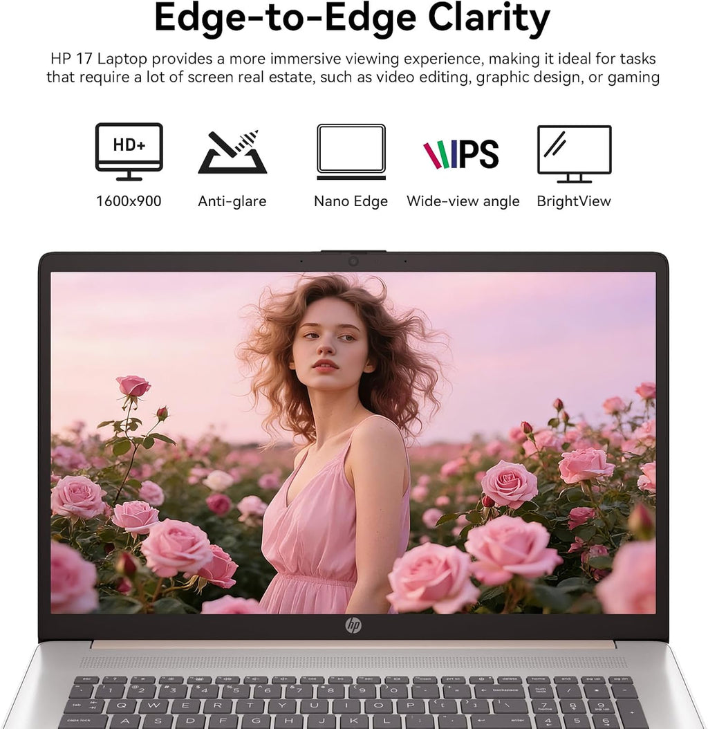 HP 17 Laptop Computer  17.3" HD+ Large Screen Business Laptop PC  13th Gen Intel Core i5 (10-cores)  Windows 11 Pro | Backlit Keyboard | Fingerprint Reader | Rose Gold | 32GB RAM 2TB SSD