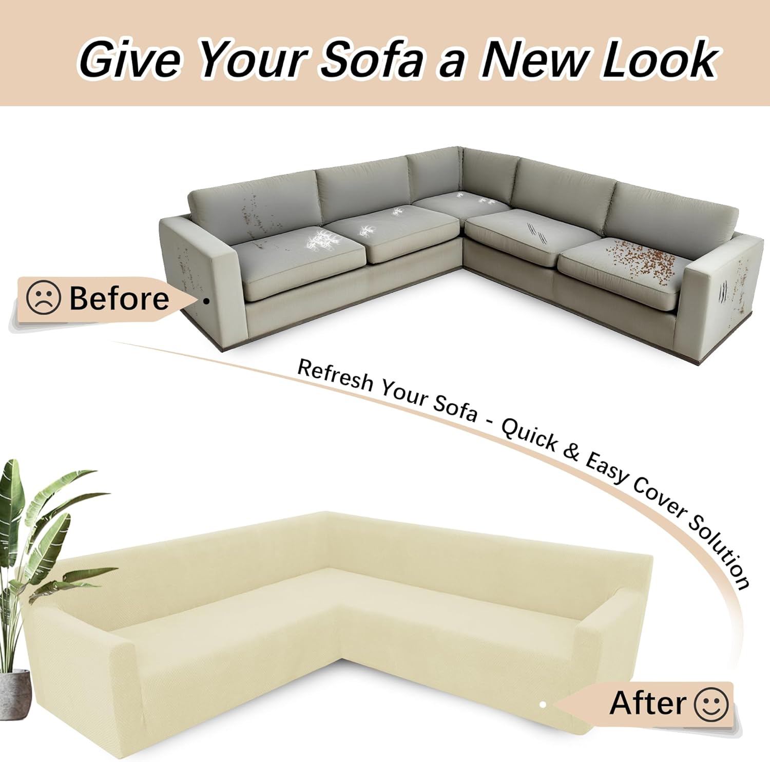 Arfntevss Stretch Sectional Couch Covers L Shaped Corner Sectional Sofa Cover Washable Jacquard Soft Fleece U Shape Sofa Slipcovers Anti Slip Furniture Protector for Dogs Pets (X-Large, Beige)