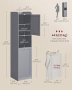 VASAGLE Tall Storage Cabinet, Storage Unit with Removable Laundry Basket, Compartment and Cabinet, for Bathroom, Living Room, 15.8 x 15.8 x 66.9 Inches, Dove Gray UBBC761G02