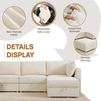 99" Chenille Modular Sectional Sofa Bed Hidden Storage, Convertible L U Shaped Sleeper Couch, 6 Seat Modern Modular Sectional Sofa with Washable Covers & Ottoman Chaise, for Living Room, Beige