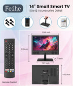 Feihe 14 Inch Small Smart TV  HD LED Flat Screen Smart TV with ATSC Tuner/HDMI/USB/AV for Kitchen  RV  Camper  Bedroom or Travel Use