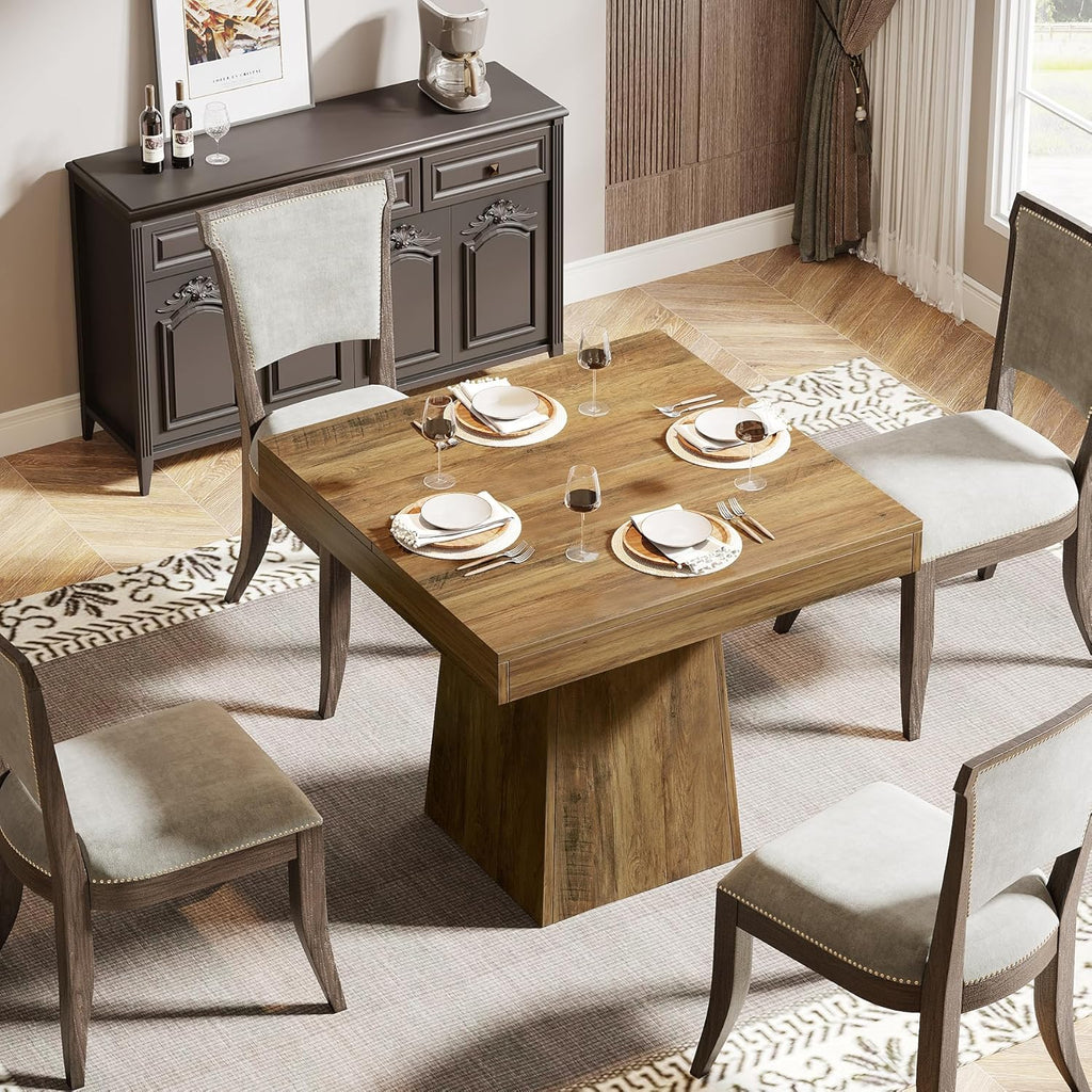 Tribesigns Square Dining Table for 4, 31.5-Inch Small Kitchen Table with Sturdy Pedestal Base, Farmhouse Dinner Table for Dining Room, Living Room, Kitchen, Brown