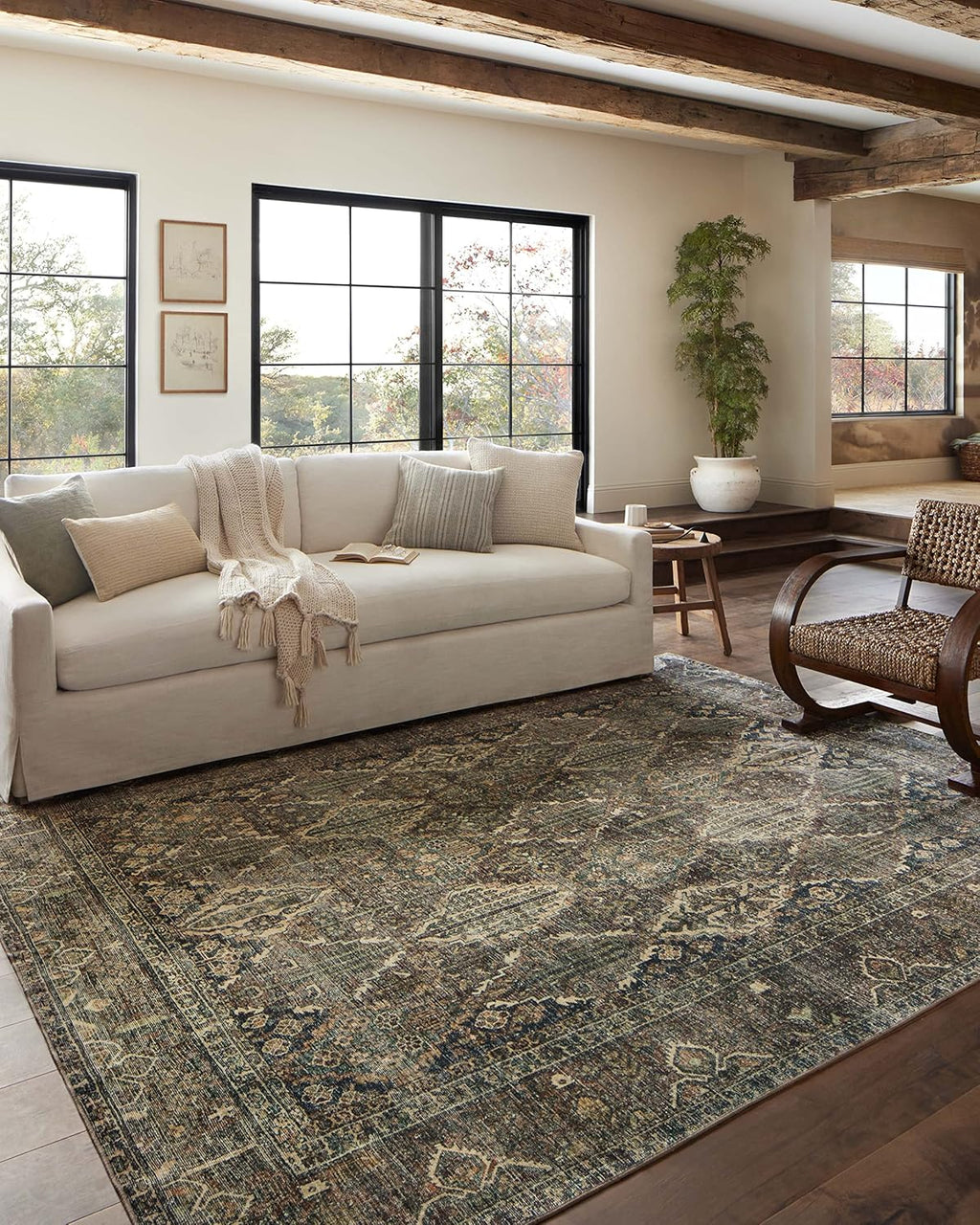 Loloi Magnolia Home by Joanna Gaines Banks Collection BAN-05 Spice/Blue 7'-6" x 9'-6", .13" Pile Height, Machine Washable, Area Rug
