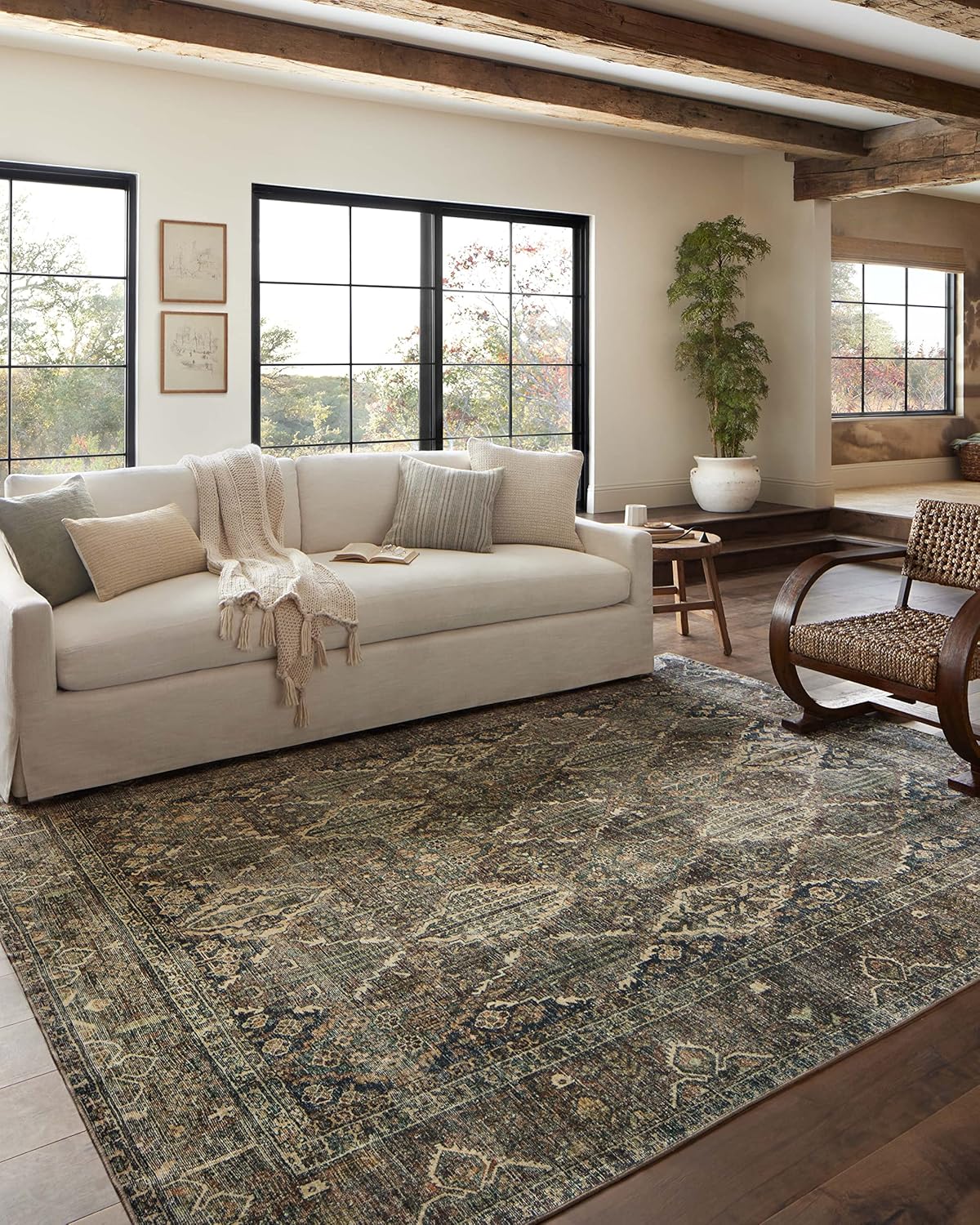 Loloi Magnolia Home by Joanna Gaines Banks Collection BAN-05 Spice/Blue 7'-6" x 9'-6", .13" Pile Height, Machine Washable, Area Rug