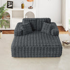 56" W Oversized Chaise Lounge Chair Indoor,Plush Faux Fur Sleeper Couch Sofa Bed with Pillows,Fluffy Comfy Cloud Sofa,Compression Foam Boneless Couch for Living Room,Bedroom(Bubble, Grey)