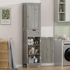 Iwell 67" Tall Bathroom Cabinet with Adjustable Shelves & 1 Drawer, Storage Cabinet with 2 Doors, Narrow Tall Cabinet, Floor Cabinet for Bathroom, Living Room, Home Office, Grey
