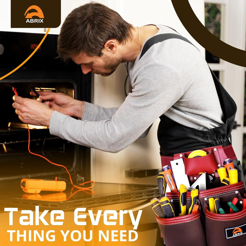 ABRIX Heavy Duty Nylon & Leather Tool Belt for Men Framing Rig Carpenter Tool Belt with Suspender Padded construction belt pauchas construccion (Extra Large, Tool Belt)